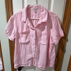 L.L. Bean Pink Linen Short Sleeve Button Down